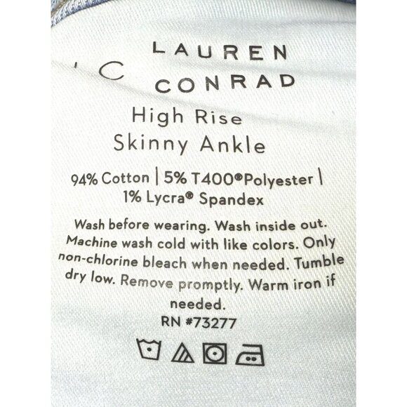 LC Lauren Conrad Womens High Rise Light Wash 5 Pocket Skinny Jeans Sz 16 New - Picture 5 of 6